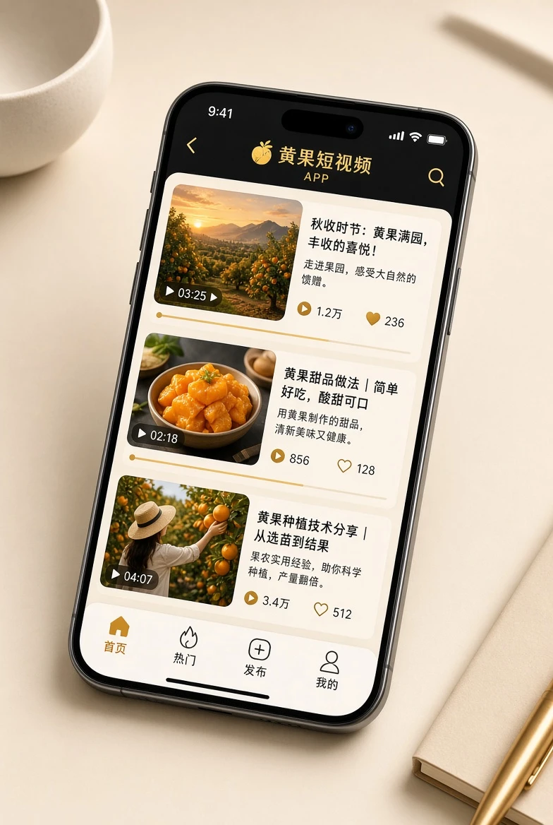 黄果短视频APP界面示意